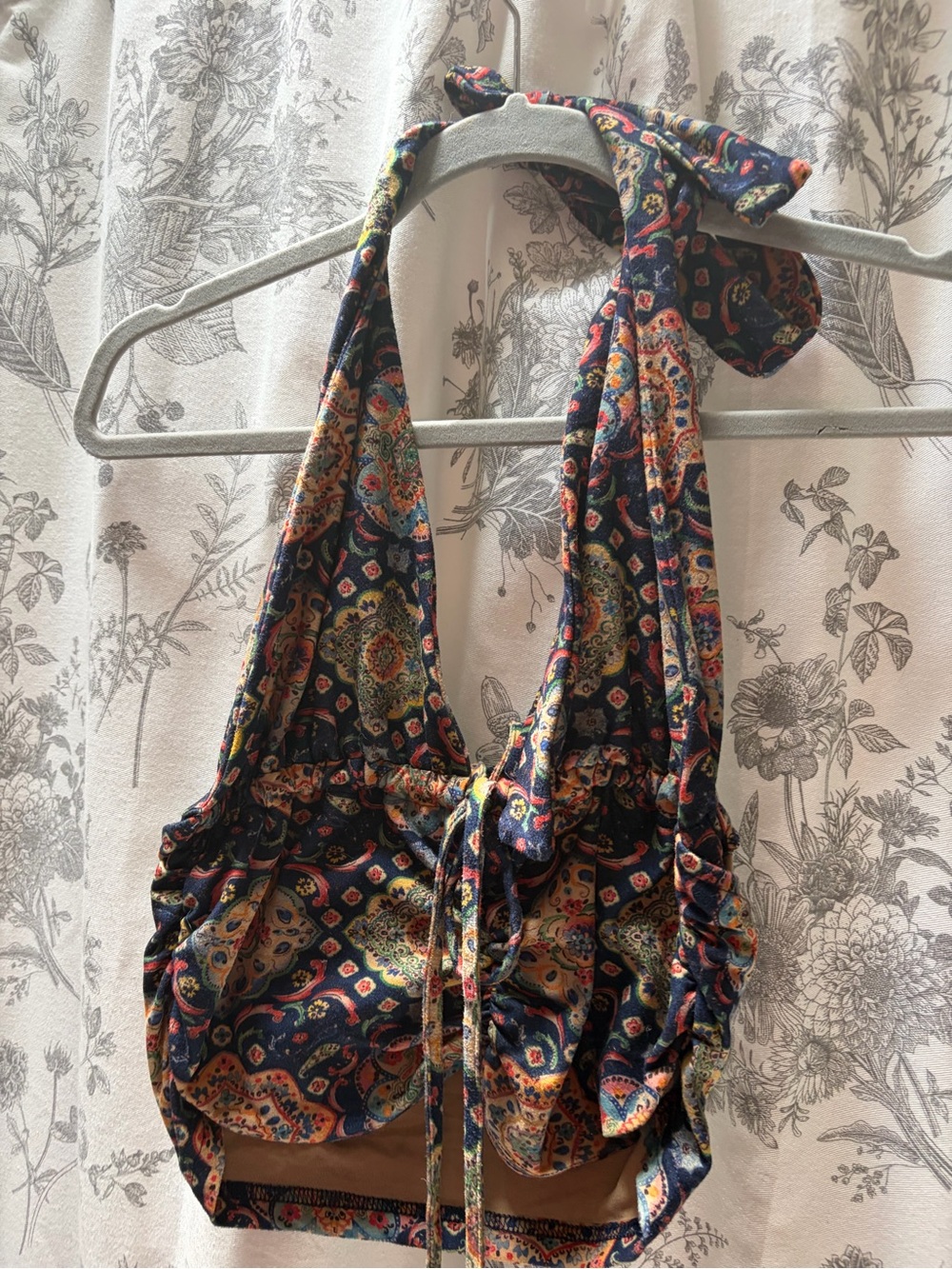Cider Halter Crop Top with Paisley Print - Navy Multicolor